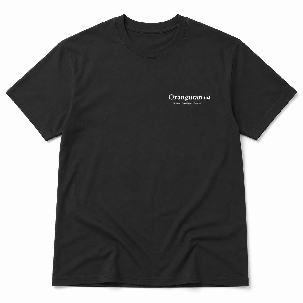 Lexicon Orangutan black t-shirt, front view with chest mark