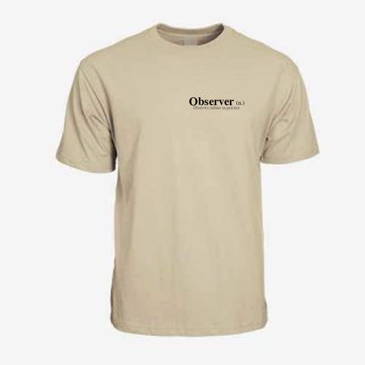Observer sand-colored heavyweight cotton T-shirt, front view with small chest logo